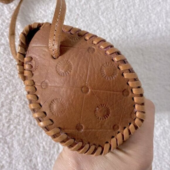 Vintage Handmade Tan Brown Tooled Leather Crossbody Bag Shoulder Bag Purse - Picture 6 of 16